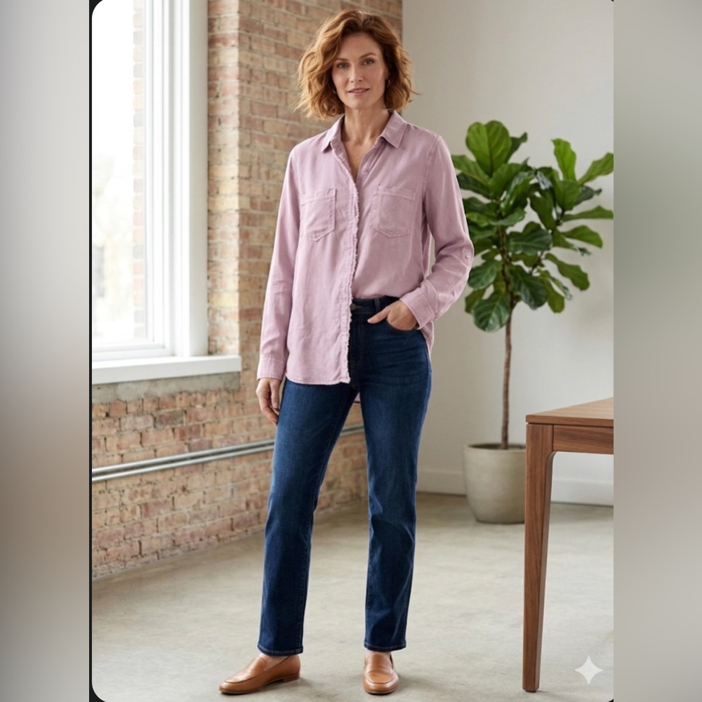 Chico's Tencel Lyocell Button Down Top - Light Purple Lavendar Size 2 (US 12/14)